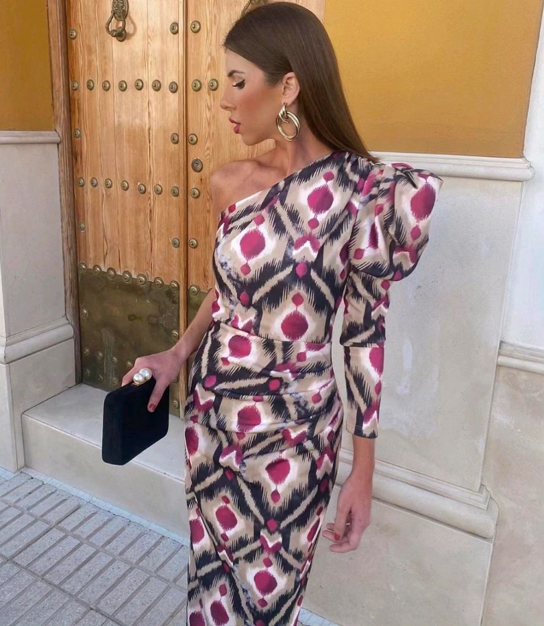 Yllana | Vestido Midi Puff Lila en-axel