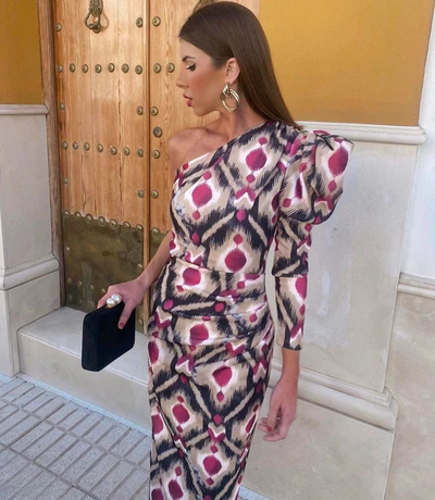 Yllana | Vestido Midi Puff Lila en-axel