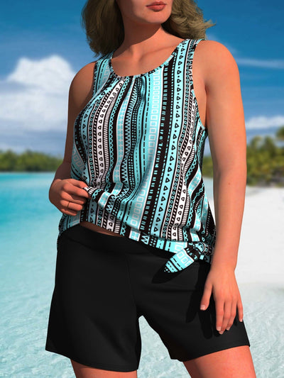 Tankini Elegante de Cintura Alta com Estampa Tropical I Último Dia 80% de Desconto!
