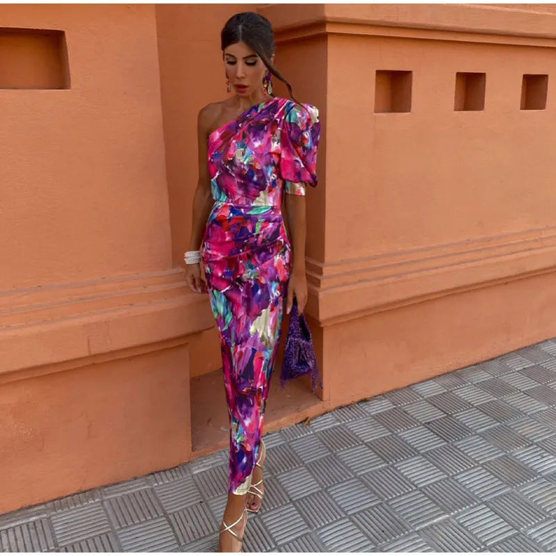 Yllana | Vestido Midi Puff Lila en-axel