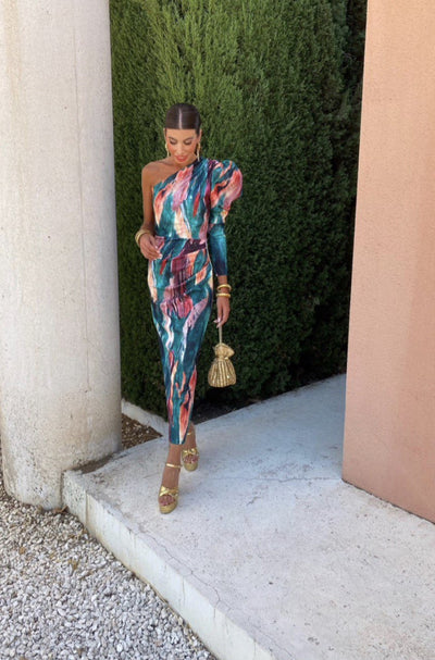 Yllana | Vestido Midi Puff Lila en-axel