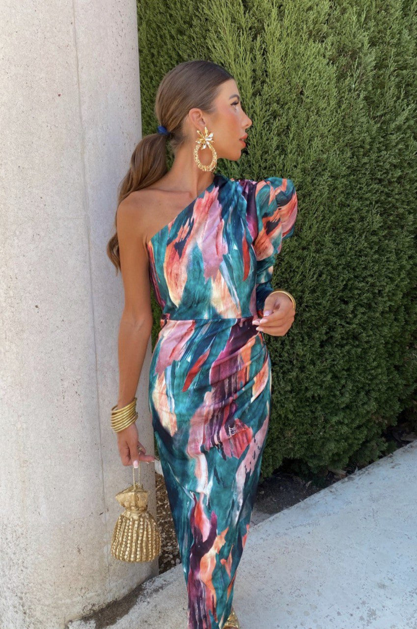 Yllana | Vestido Midi Puff Lila en-axel