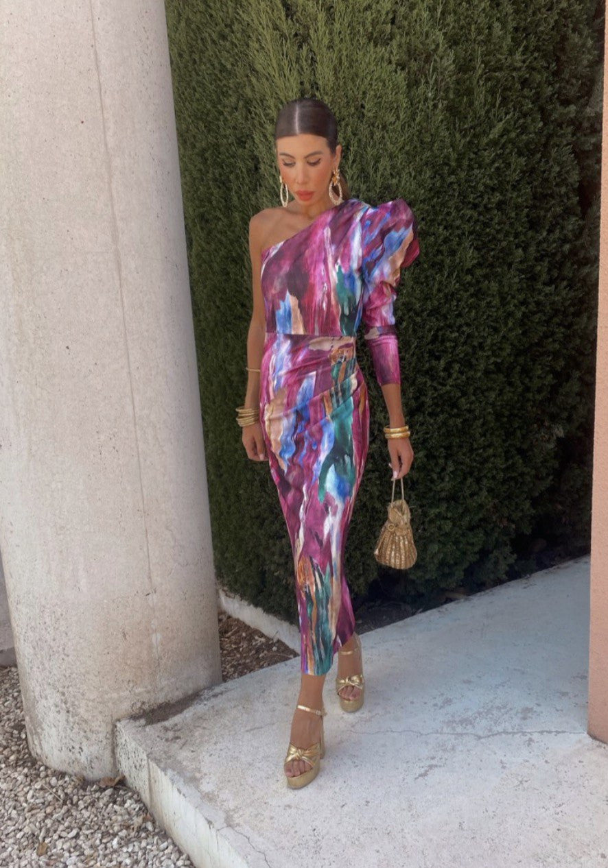 Yllana | Vestido Midi Puff Lila en-axel