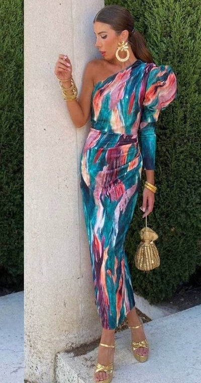 Yllana | Vestido Midi Puff Lila en-axel