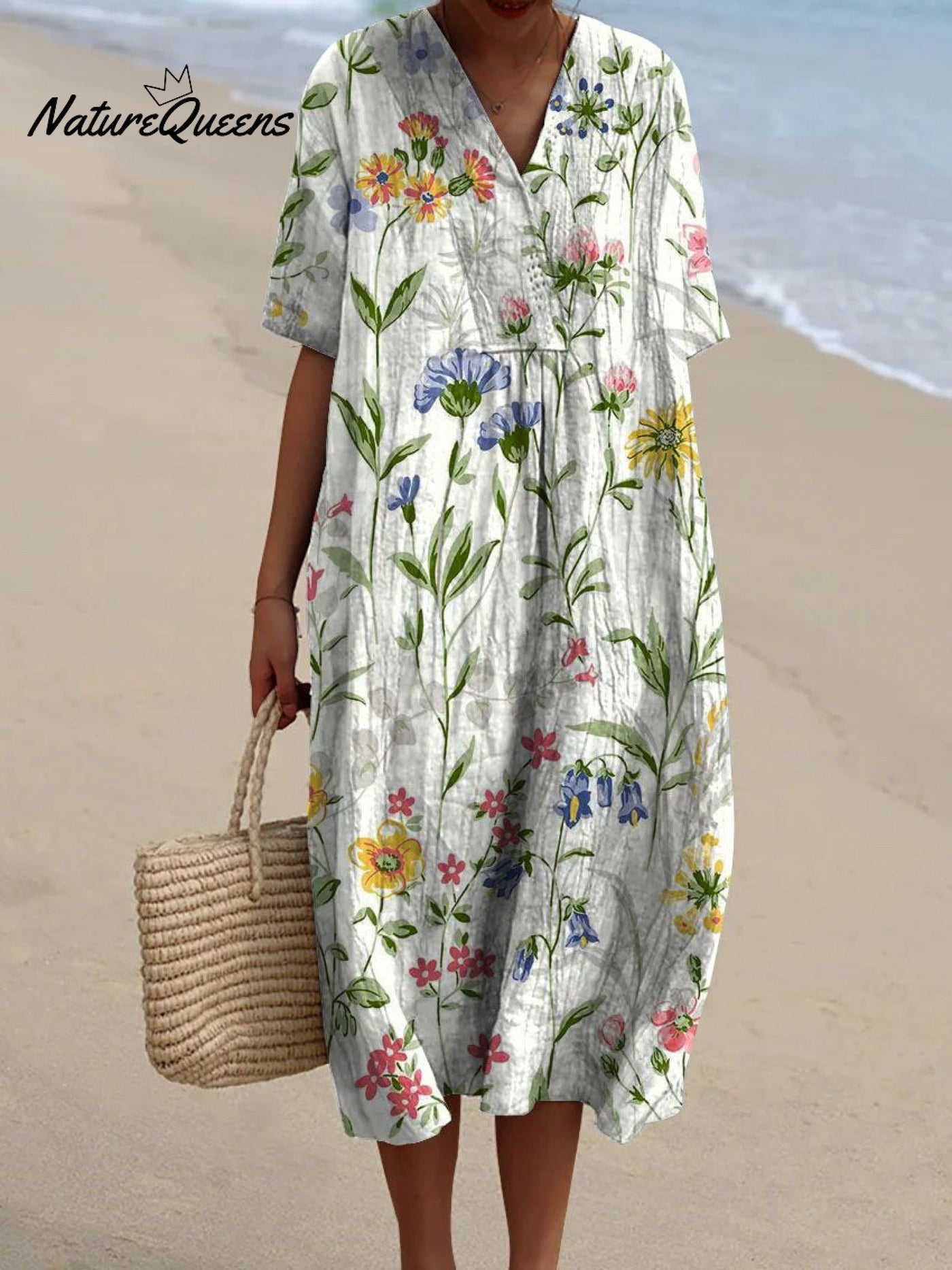 Vestido Casual Flowy Floral Vintage Feminino