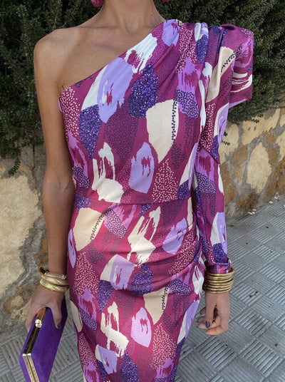 Yllana | Vestido Midi Puff Lila en-axel